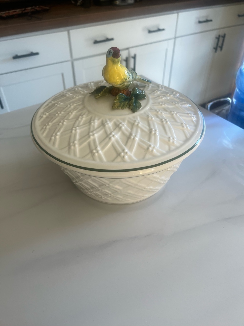Ceramic Lidded Serving Bowl with Yellow Bird Accent by Tiffany & Co Ceramics